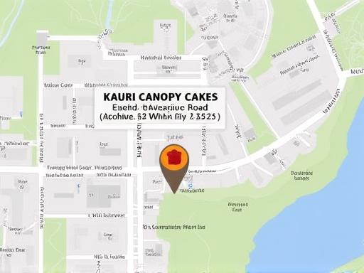 A map showing the location of Kauri Canopy Cakes on Karangahape Road in Auckland.